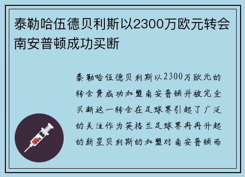 泰勒哈伍德贝利斯以2300万欧元转会南安普顿成功买断